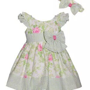 Lovely Bonnie Jean Baby Girls Ruffle Floral Printed Dress with Headband NWT